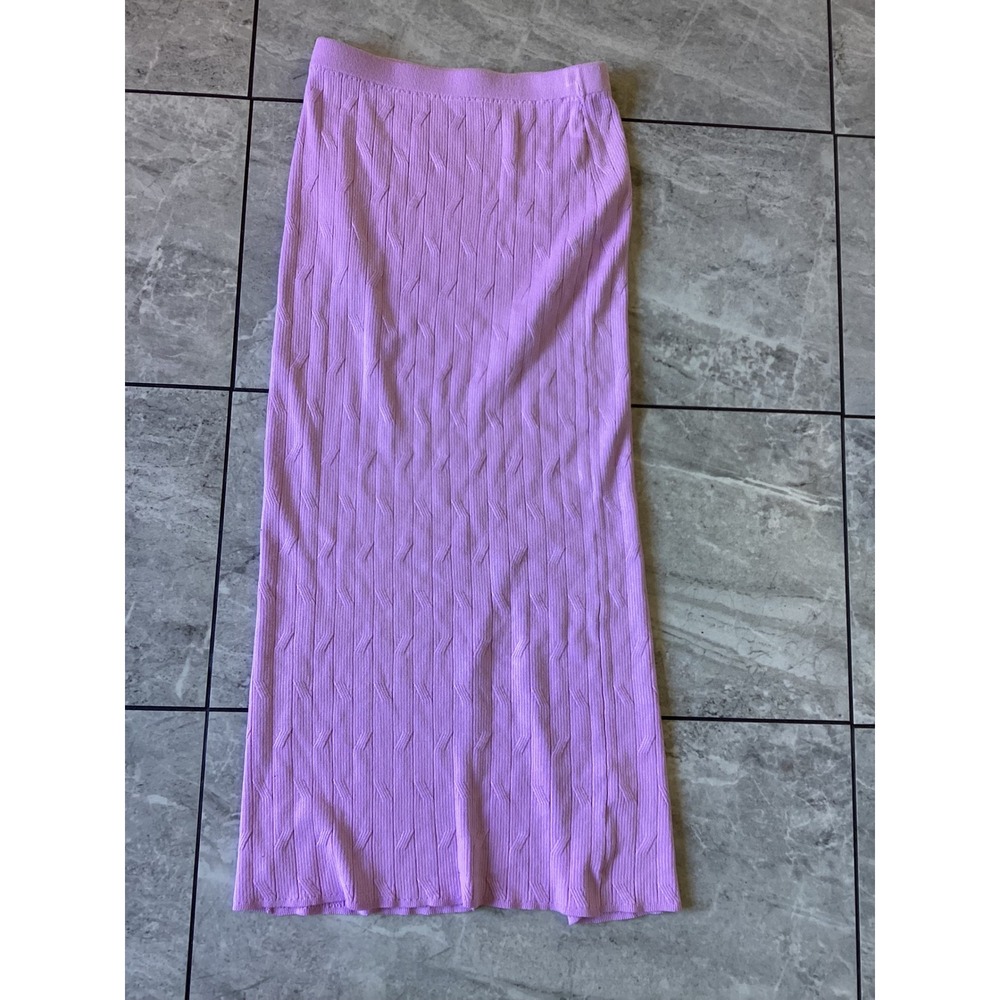 freshman1996 Lavender Ribbed Knit Maxi Skirt with Slit XS